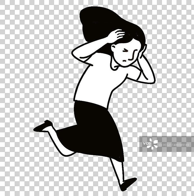 抱头逃跑的女孩元素图片素材