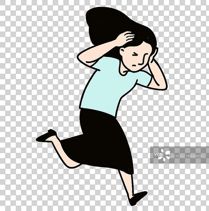 抱头逃跑的女孩元素图片素材