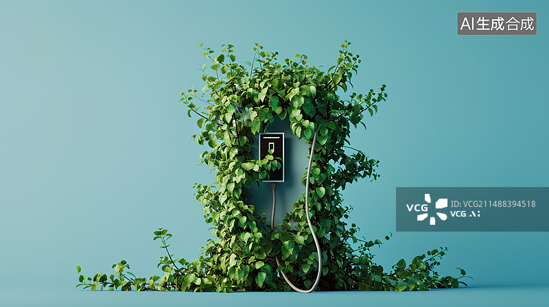 【AI数字艺术】长满草的充电桩图片素材