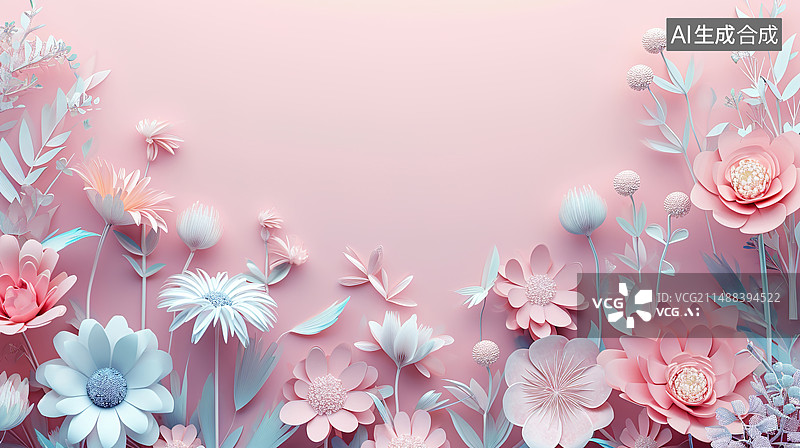 【AI数字艺术】粉色立体纸花背景图片素材
