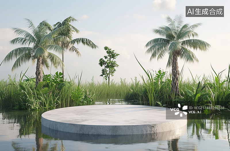 【AI数字艺术】绿色户外圆形大理石平台图片素材