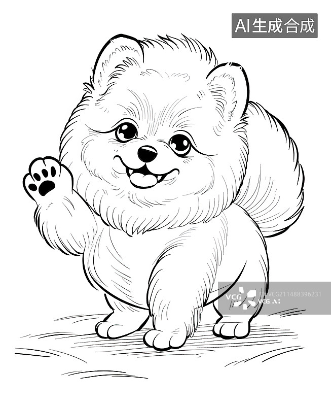 【AI数字艺术】可爱的哈巴狗坐在白色的背景上图片素材