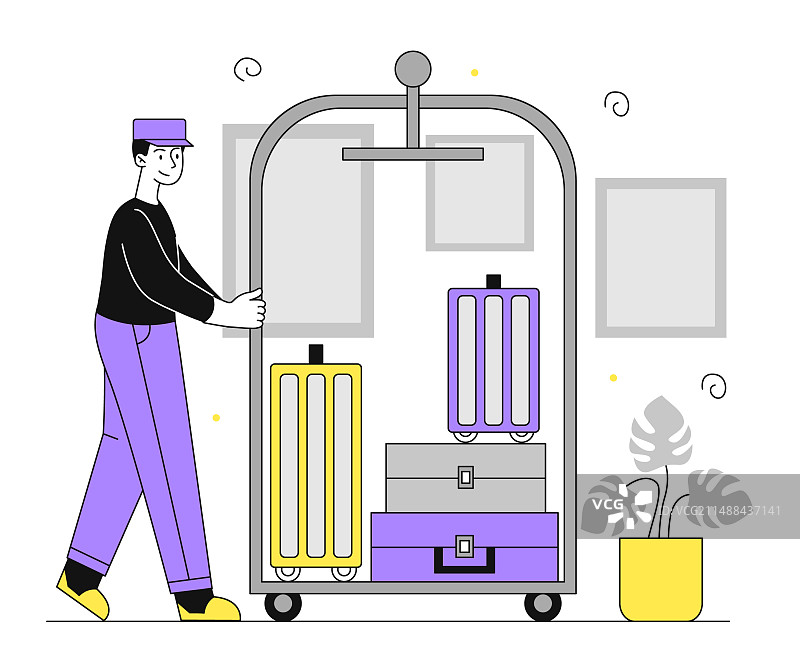 搬运行李的行李员线性图标图片素材