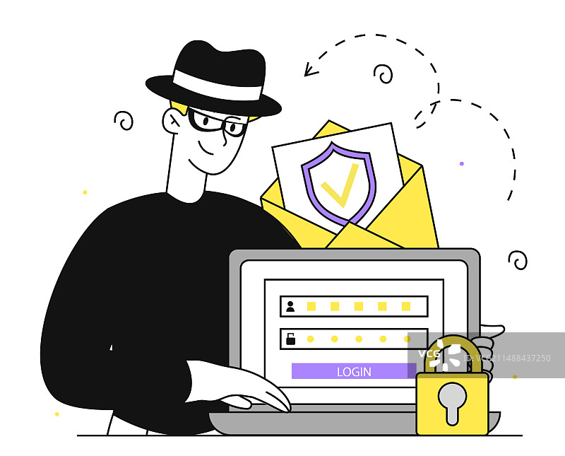 电脑上的黑客与电子邮件线性图片素材
