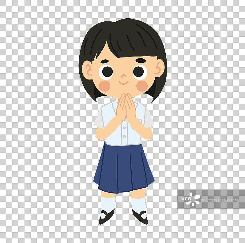 可爱卡通风格的泰国女学生图片素材