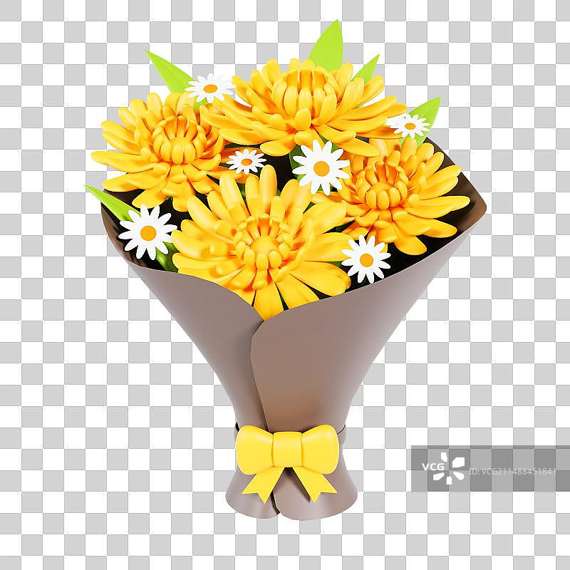 3D渲染的黄色菊花清明节元素图片素材