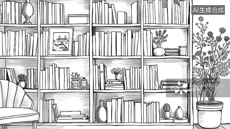 【AI数字艺术】现代家居书房草图线稿图片素材