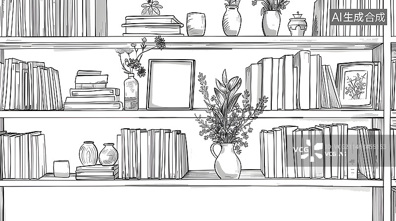 【AI数字艺术】现代家居书房草图线稿图片素材