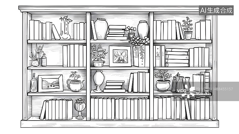 【AI数字艺术】现代家居书房草图线稿图片素材
