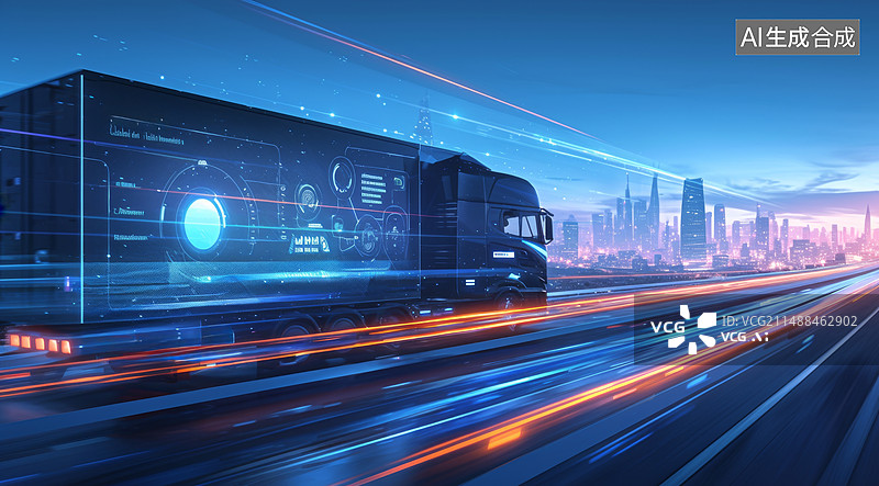 【AI数字艺术】未来科技风货车运输插画图片素材