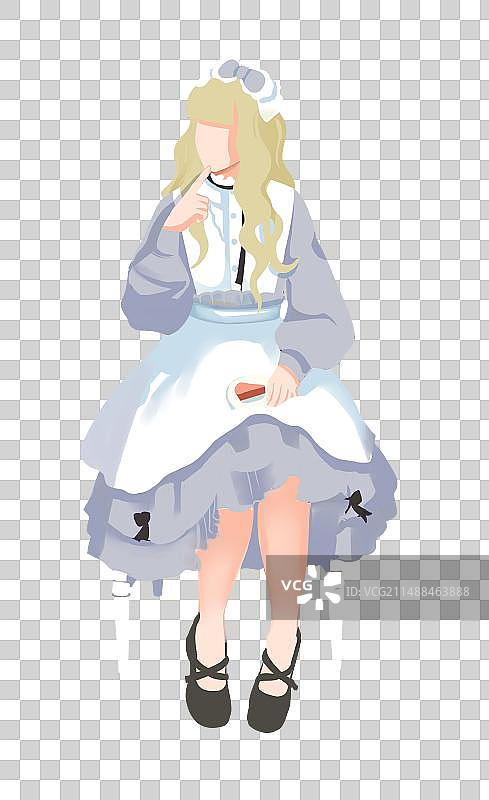 洛丽塔女孩坐姿全身像手绘元素图片素材