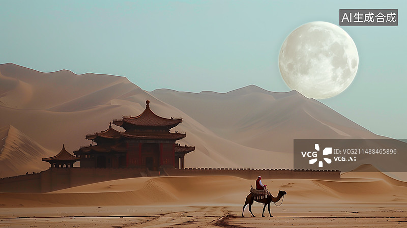 【AI数字艺术】走在丝绸之路上的驼队图片素材