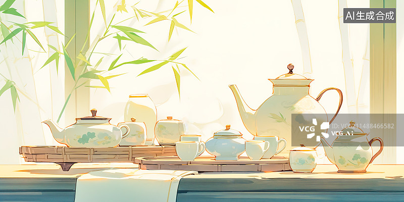 【AI数字艺术】春茶节，竹林煮茶，喝茶饮茶图片素材