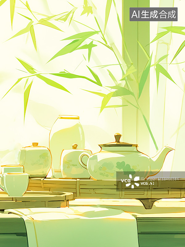 【AI数字艺术】春茶节，竹林煮茶，喝茶饮茶图片素材