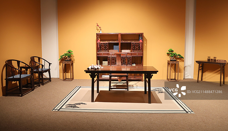 安徽博物院，明式家具美学展，书房摆件图片素材