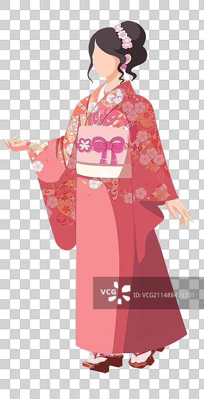 和服女孩手绘元素图片素材