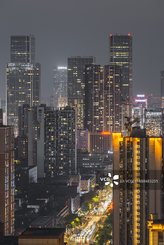 成都中心城区CBD建筑高视角夜景图片素材