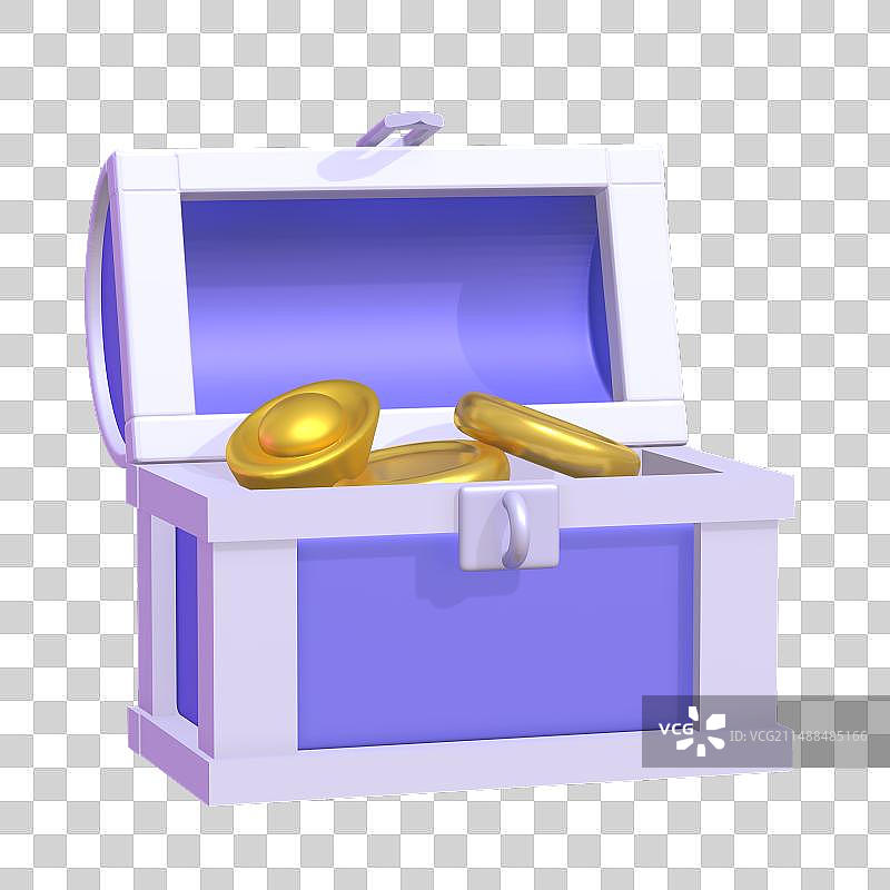 装满金币和元宝的宝箱3D渲染的金融插画元素图片素材