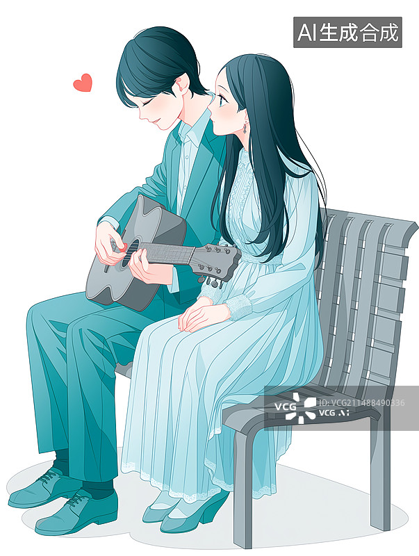 【AI数字艺术】一对情侣坐在椅子上弹吉他图片素材