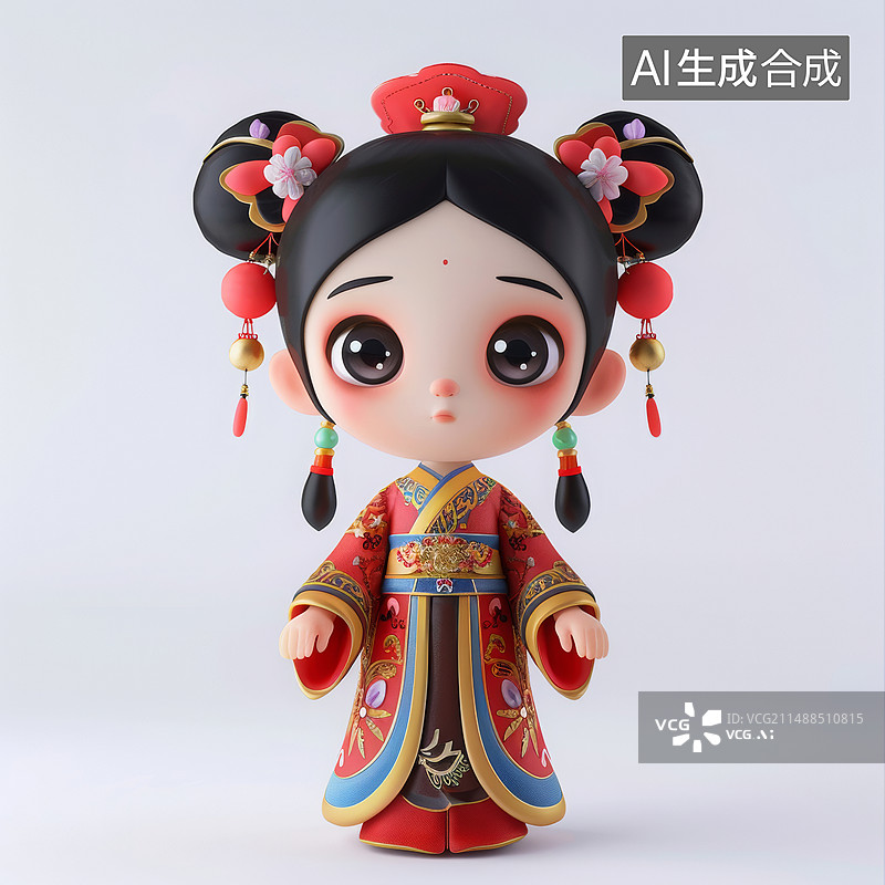 【AI数字艺术】一个身穿戏剧服饰的可爱女孩，3D渲染的卡通形象图片素材
