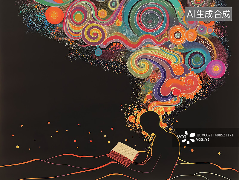 【AI数字艺术】抽象阅读思考插画封面海报图片素材