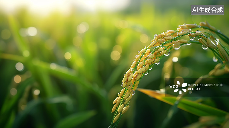 【AI数字艺术】春天田地里绿油油的稻谷稻穗图片素材