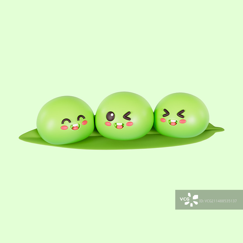 3D渲染的放在叶子上的青团可爱表情拟人清明节元素插画图片素材