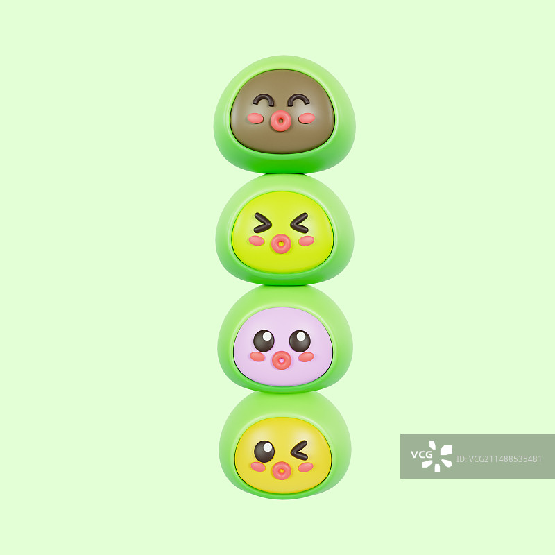 3D渲染的可爱表情清明节青团元素插画图片素材