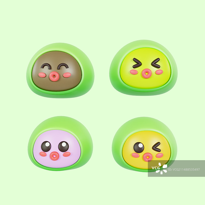 3D渲染的可爱表情清明节青团元素插画图片素材
