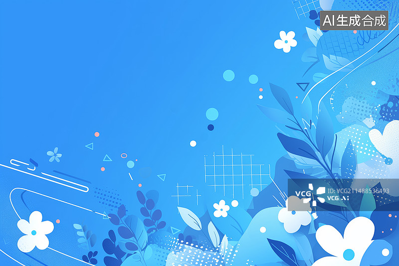 【AI数字艺术】蓝色背景上的抽象花卉背景图片素材