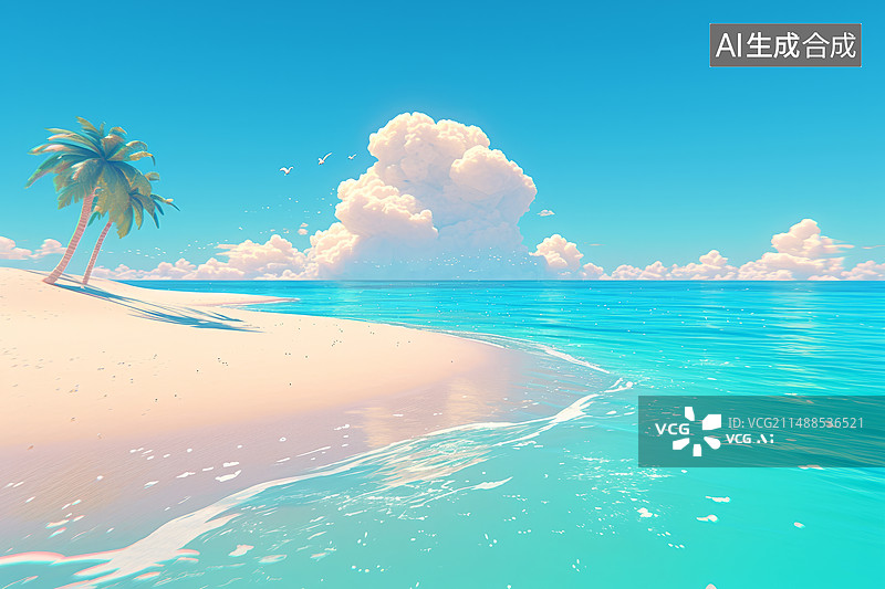【AI数字艺术】海岛上的椰子树和蓝天图片素材
