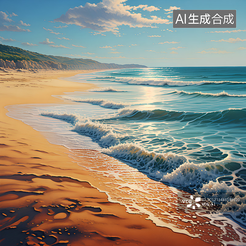 【AI数字艺术】沙滩海洋插画图片素材