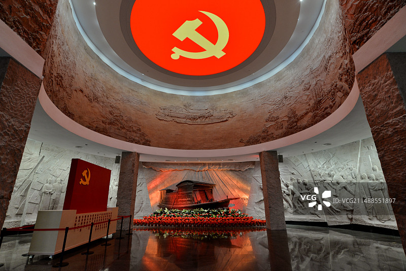 南湖红船革命纪念馆，浙江嘉兴，红色旅游圣地图片素材