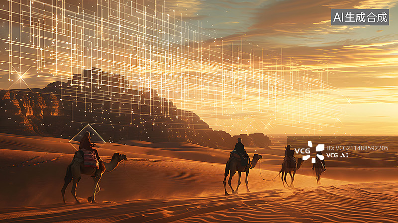 【AI数字艺术】现代虚拟科技沙漠风景图片素材