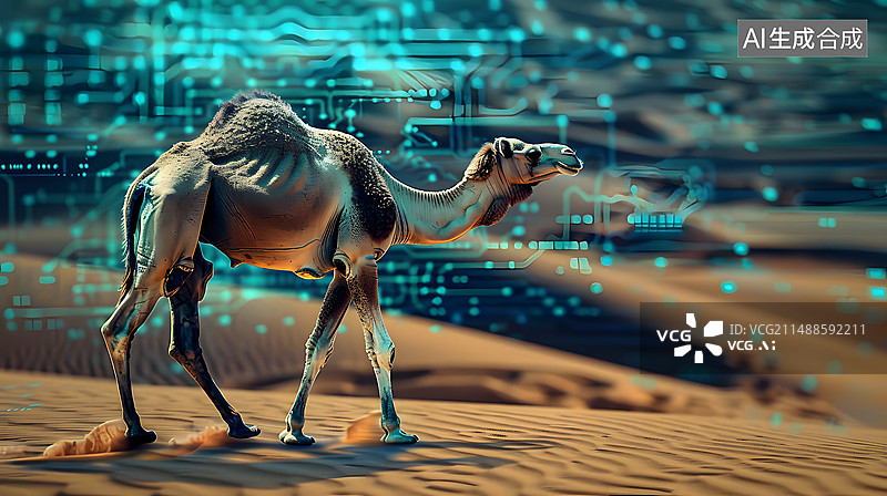 【AI数字艺术】沙漠骆驼科技背景图片素材