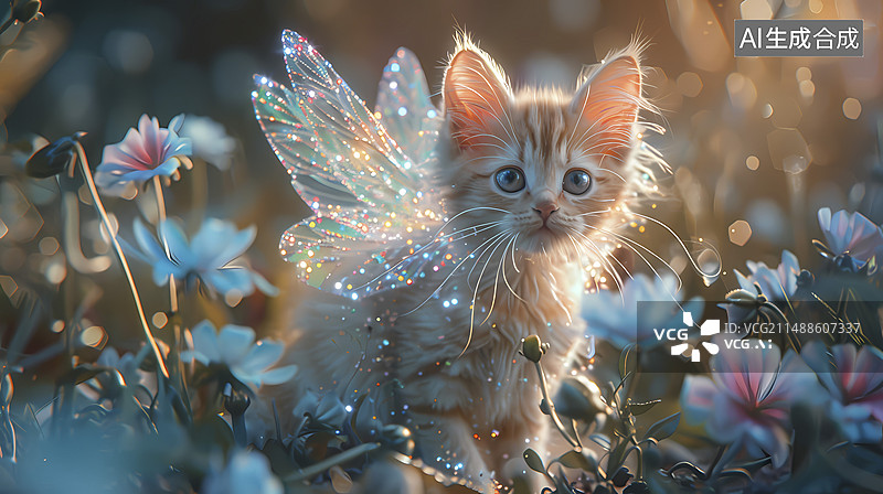 【AI数字艺术】数码科技水晶小猫场景抽象图形海报网页PPT背景图片素材