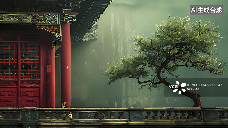 【AI数字艺术】明月松间照插画海报背景图片素材