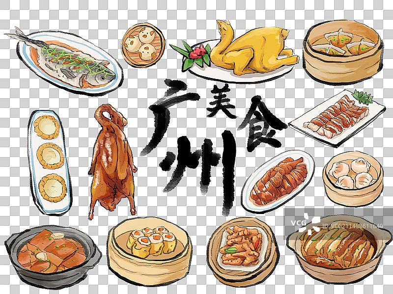 水墨风粤菜美食插画图片素材