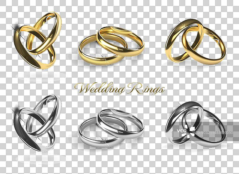 金色和银色戒指逼真珠宝图片素材