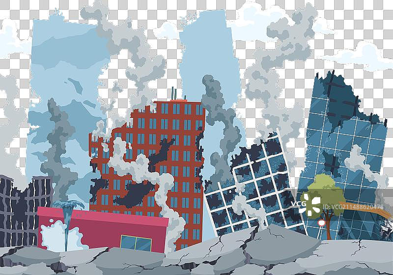 地震摧毁建筑物和裂缝图片素材