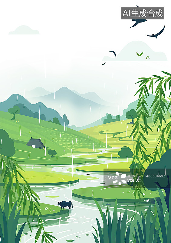 【AI数字艺术】一幅谷雨时节的插画风格图图片素材