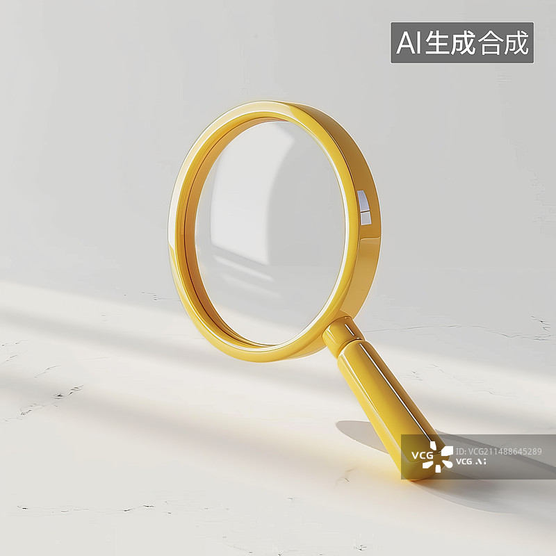 【AI数字艺术】白色背景，一个黄色的3D图标放大镜图片素材