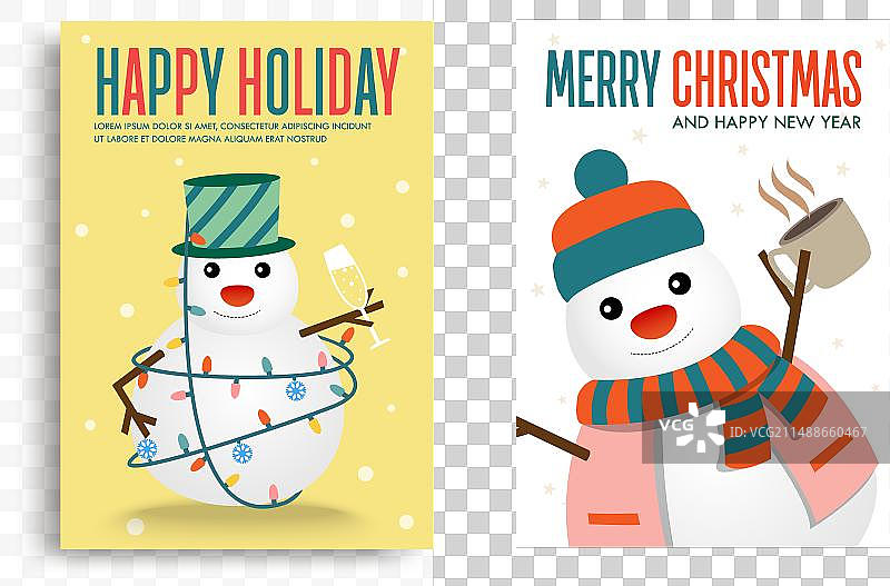 可爱的雪人喝香槟和咖啡图片素材