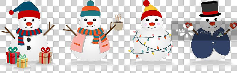 拿着热可可、灯和礼物的雪人图片素材