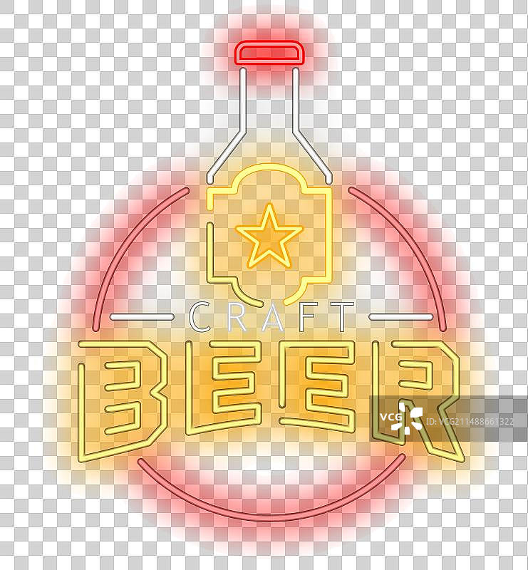 砖墙背景上的霓虹灯精酿啤酒标志图片素材