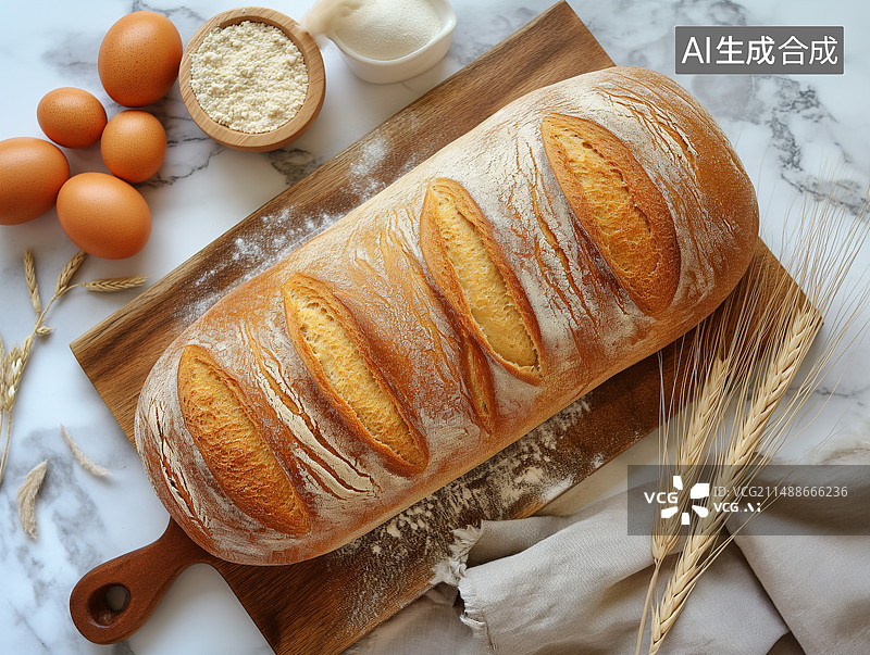 【AI数字艺术】厨房餐桌上的早餐白面包图片素材