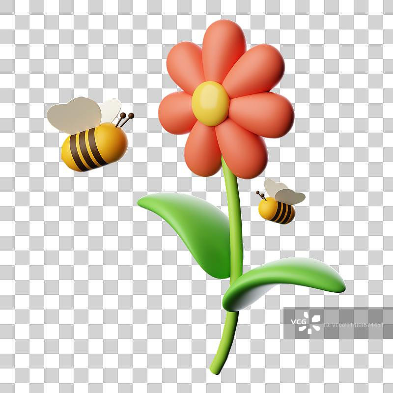 3D渲染蜜蜂花朵插画免抠元素图片素材