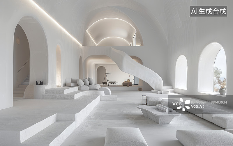 【AI数字艺术】白色的简约室内图片素材