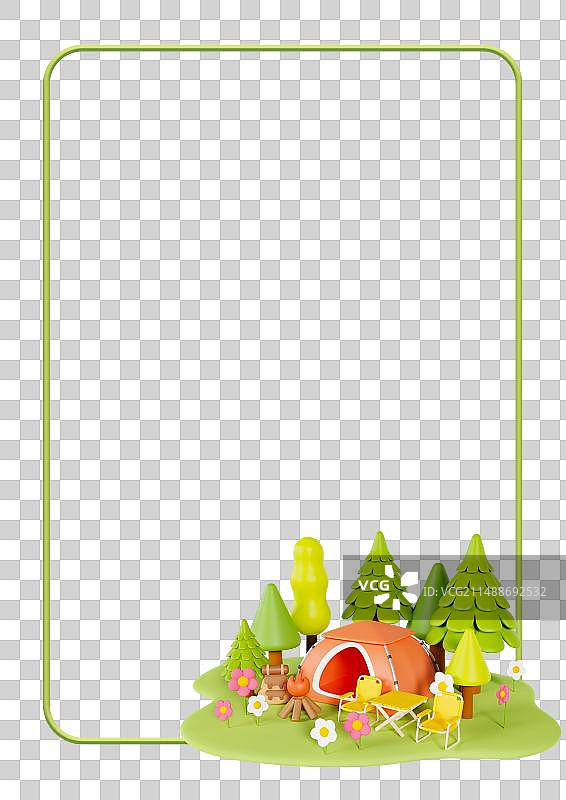 3D立体春天公园露营旅行场景边框元素图片素材