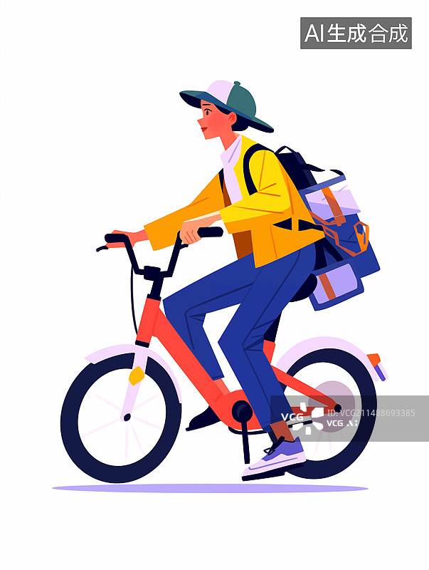 【AI数字艺术】卡通女孩男孩骑着电动自行车插画图片素材